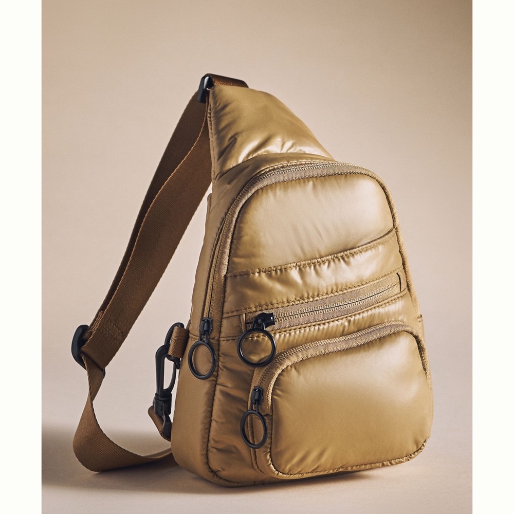 Cross body Tan Sling puffer Bag by Anthropologie